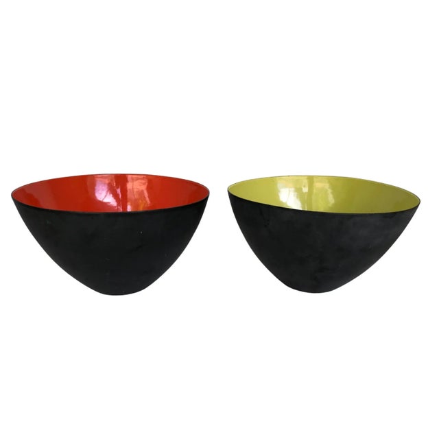 Metal 1950s Herbert Krenchel Denmark Torben Ørskov Lime Green Enamel Bowl For Sale - Image 7 of 8