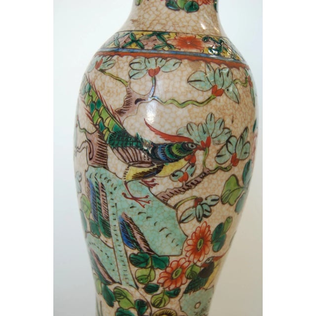 Mid-Century Modern Post War Hand Painted Asian Floral Ceramic Table Lamp For Sale - Image 3 of 5