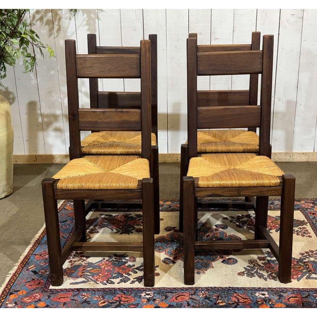 Vintage Mahogany Chairs with Straw Seats, 1970s, Set of 4 For Sale - Image 9 of 9