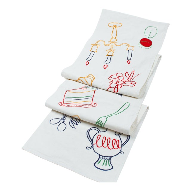 Fete Linen Embroidered Runner (Size: 15” x 85”) For Sale
