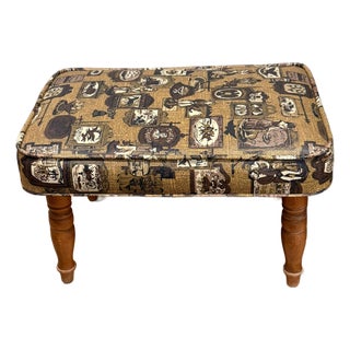 Vintage MCM Babcock Phillips Colonial Tavern Print Vinyl Footstool For Sale