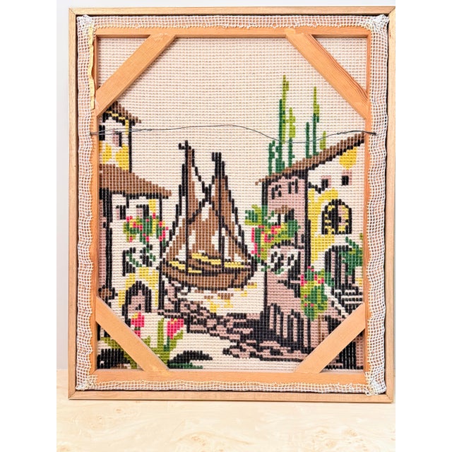 Large-Scale Vintage Wool Rya Textile Art — Mediterranean Harbor Village, Hand-Worked Fiber Wall Piece For Sale - Image 4 of 8
