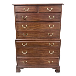 Late 20th Century Henkel Harris Mahogany Chest on Chest Tall Dresser For Sale