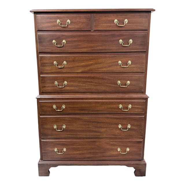Late 20th Century Henkel Harris Mahogany Chest on Chest Tall Dresser For Sale