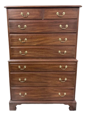 Late 20th Century Henkel Harris Mahogany Chest on Chest Tall Dresser
