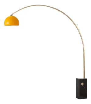 Iconic 95" Arc Floor Lamp - Weathered Brass, Mustard Shade, Black Marble Base