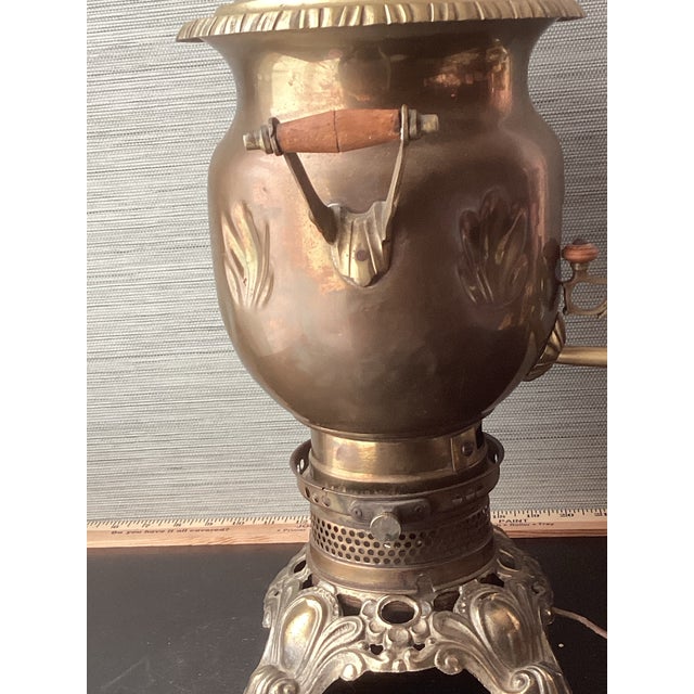 Persian Antique Large Middle Eastern Brass Samovar Lamp, Marked, Functional For Sale - Image 3 of 12