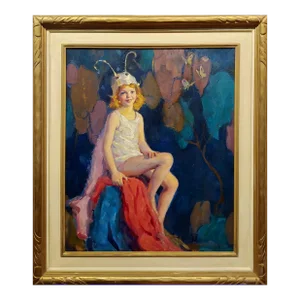 Joe Duncan Gleason -Young Girl Dressed as a Butterfly-1920s Oil Painting