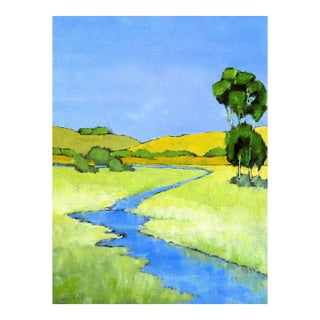 California Field Stream Eucalyptus Lynne French 11x14 Landscape Painting For Sale