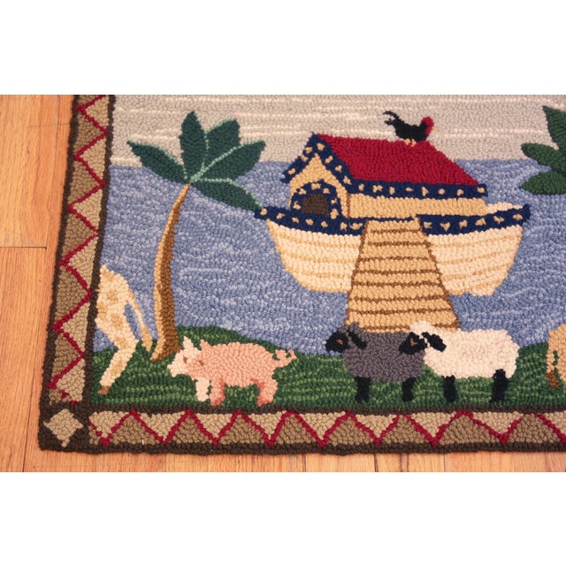Nazmiyal Collection Antique American Hooked Folk Rug For Sale - Image 4 of 5
