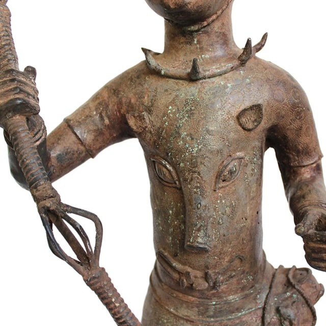 Vintage Original Bronze Benin Nigeria Warrior Sculpture For Sale - Image 4 of 4