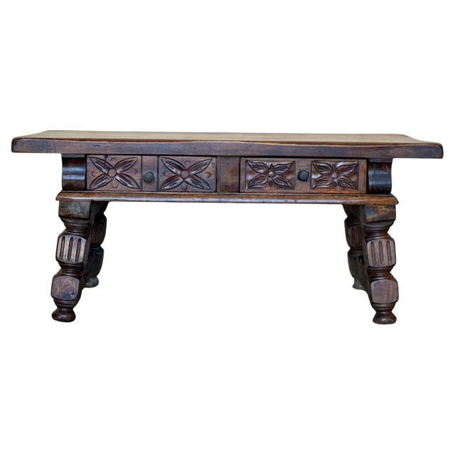 19th Spanish Low Console Table with Solomonic Legs & Two Carved Drawers For Sale - Image 15 of 18
