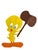A whimsical vintage hand-painted wooden cutout featuring the classic cartoon character Tweety Bird holding an oversized...