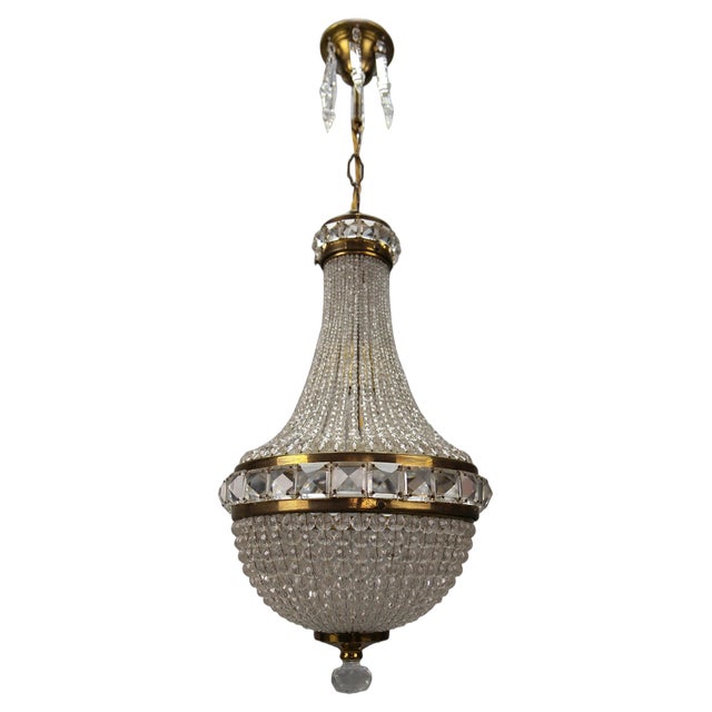 Empire Czech Crystal Beaded Dome Chandelier, 1950s For Sale