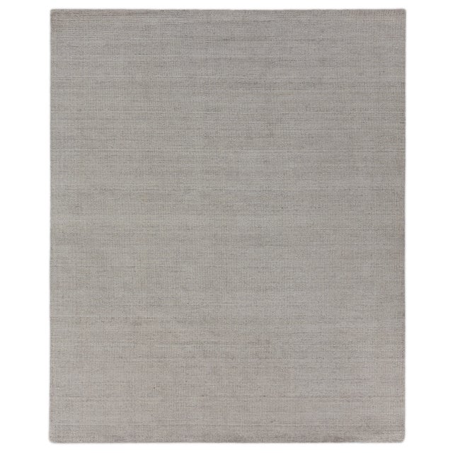 Wood Lincoln Hand loom Bamboo/Silk Silver Rug-12'x15' For Sale - Image 7 of 7