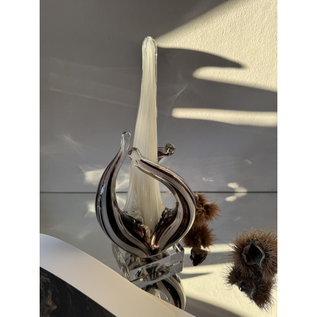 Smoky Amethyst Sommerso Murano Glass Sculpture with White Ribbon, Italy, 1970s For Sale - Image 14 of 15