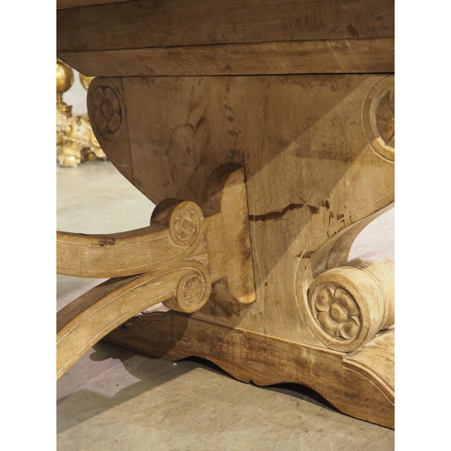 Large Patinated Walnut Dining Table on Antique French Shaped Trestle Supports For Sale - Image 17 of 18