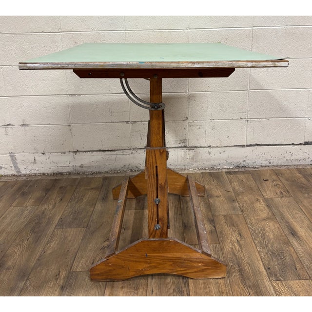 Brown Vintage Adjustable Drafting Table Drafting Desk With Cast Iron Slides For Sale - Image 8 of 8