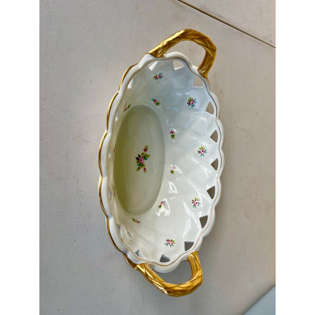 Hollywood Regency Vintage Floral Oval Porcelain Bowl For Sale - Image 3 of 6