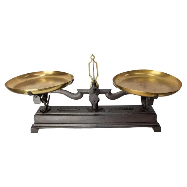 Antique Trade Scale in Brass and Cast Iron, France, 1880s For Sale