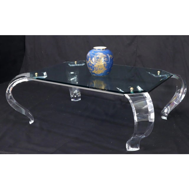 Mid 20th Century Glass Top Bent Lucite Legs Rectangular Coffee Table For Sale - Image 5 of 13