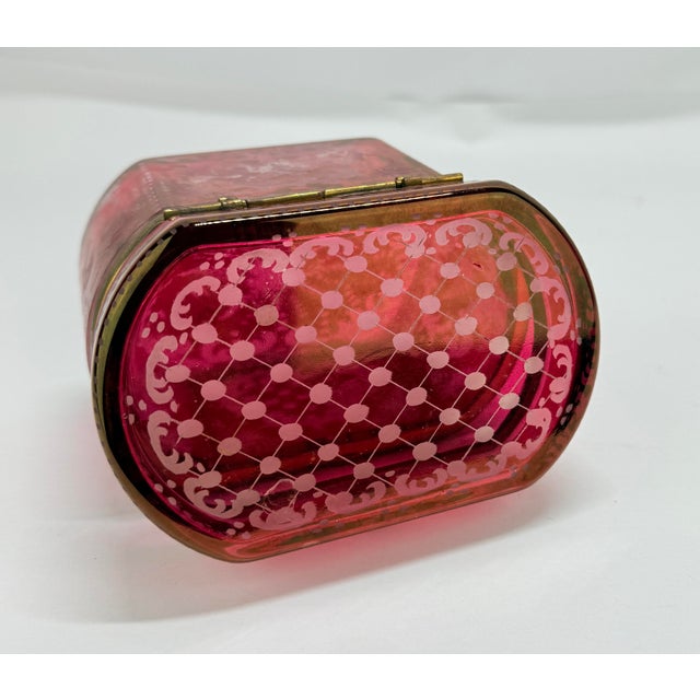 Red Late 19th Century, Bohemian Cranberry Overlay & Gilt Bronze Hinged Casket Box For Sale - Image 8 of 11