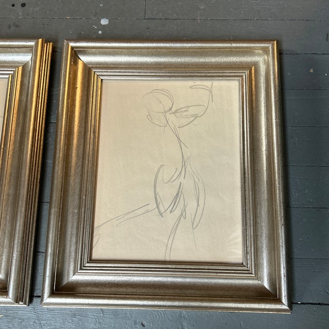Abstract 1950’s Two Original Abstract Figures Study Drawings - Set of Two For Sale - Image 3 of 5