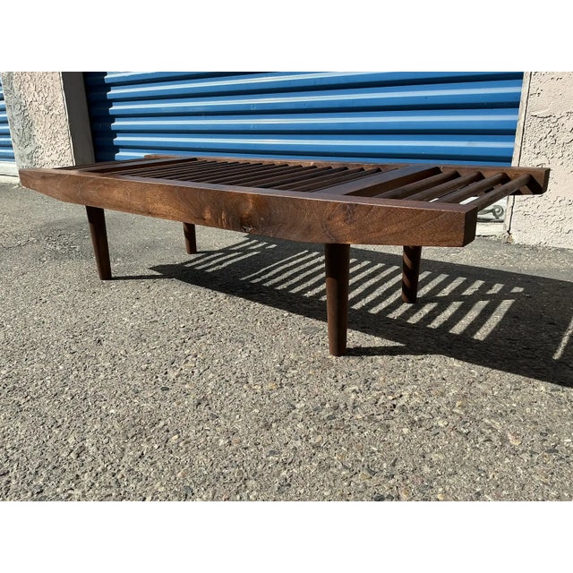 1990s 1990s Walnut Bench in Manner of Milo Baughman for Glenn of California For Sale - Image 5 of 6