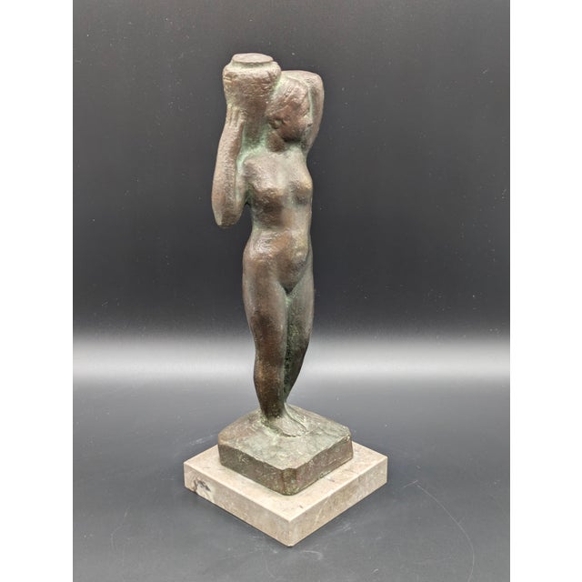 Neoclassical Vintage Bronze Statue: Neoclassical Woman Carrying Vessel For Sale - Image 3 of 8