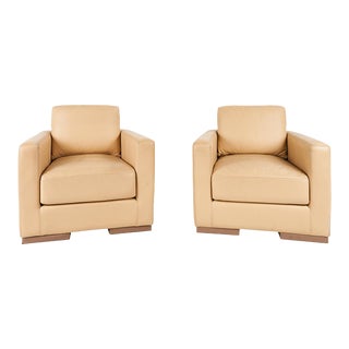 1980s Schumacher Italian Leather Lounge Chairs - A Pair For Sale