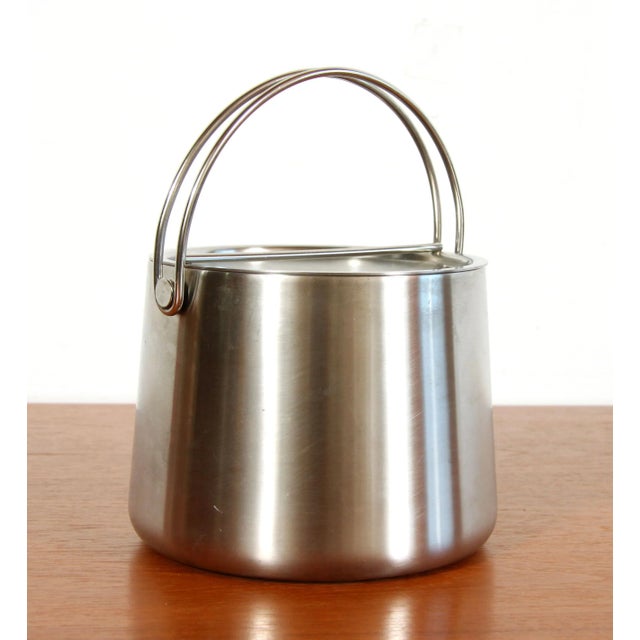 Awesome mid century danish modern stainless steel ice bucket, made by Alfi of Germany, designed by Ole Palsby of Denmark....