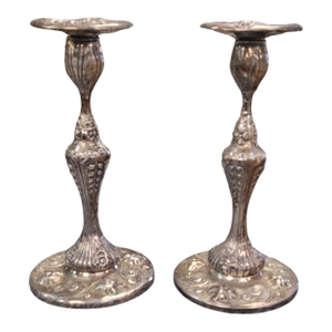 A Pair Antique Sterling Silver Candlesticks Art Nouveau
