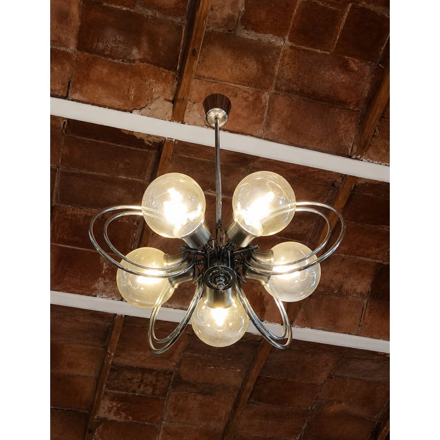 Mid-Century Modern Vintage Space Age Chrome and Glass Pendant Light, 1970s For Sale - Image 3 of 6