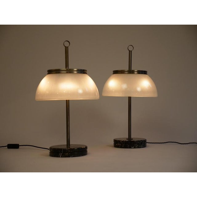 Matched pair of original Sergio Mazza table lights from 1960s Italy Marble, glass and nickelled brass. Original edition...
