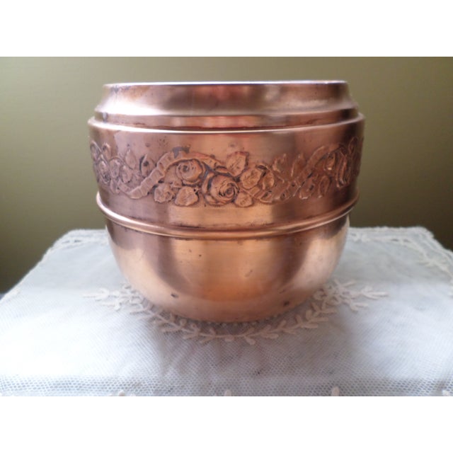 This is a Beautiful! Antique Belgium Ornate Flower Design Copper Cachepot with a Wide Band of Embossed Roses and Garlands...