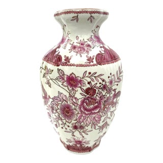 Large Vintage Chinese Hand-Painted Pink and White Floral Vase For Sale