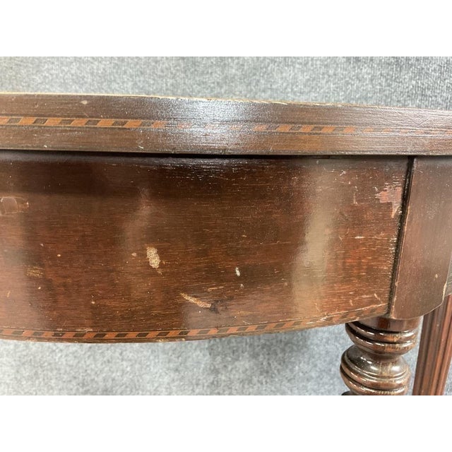 Antique Sheraton Demilune Console Table | Mahogany Inlaid Federal Entry Table For Sale - Image 4 of 5