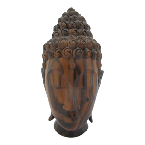 Finely Hand Carved Wood Balinese Buddha Head Meditation Figure Statue