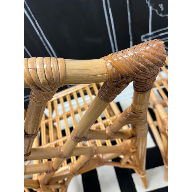 Set of 4 Vintage Rattan & Bamboo Chinoiserie Dining Chairs For Sale - Image 11 of 11