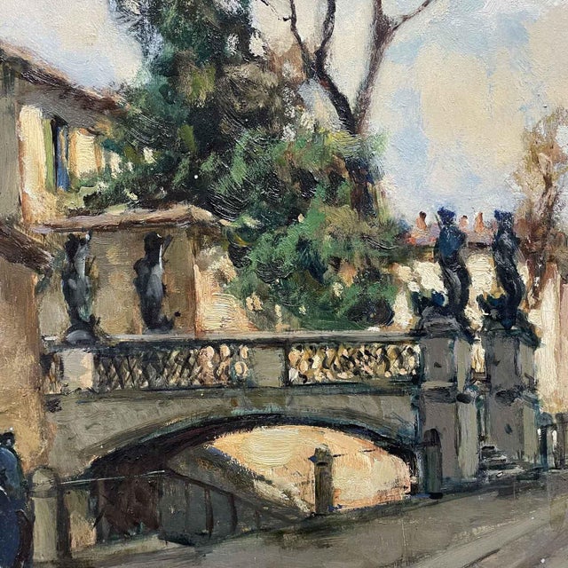 Cirano Castelfranchi, View of the Naviglio in via San Damiano, 1950s, Oil on Panel, Framed For Sale - Image 3 of 7