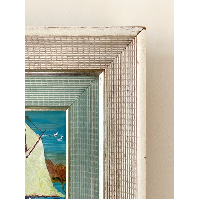 Late 20th Century Petite Vintage Expressionist Sailboat Seascape in Amazing 2-Tone Double Frame, Glazed For Sale - Image 5 of 13