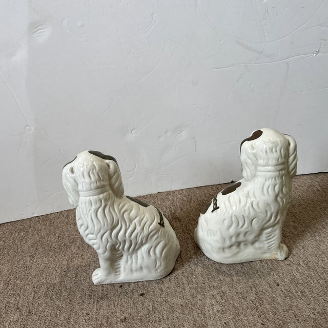 Mid 19th Century Assembled Pair of 19th Century Copper Lustre and White Staffordshire Dogs. Unique Colorway! For Sale - Image 5 of 5