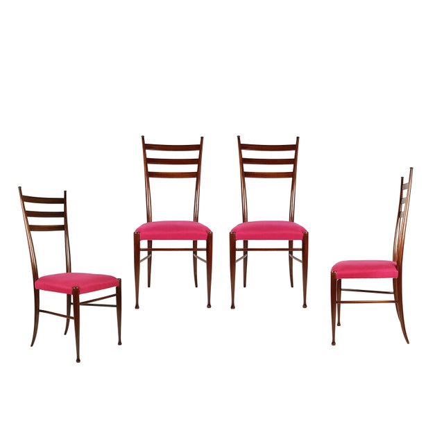 Wood and Magenta Fabric Dining Chairs from Paolo Buffa, 1950s, Set of 4 For Sale - Image 16 of 16
