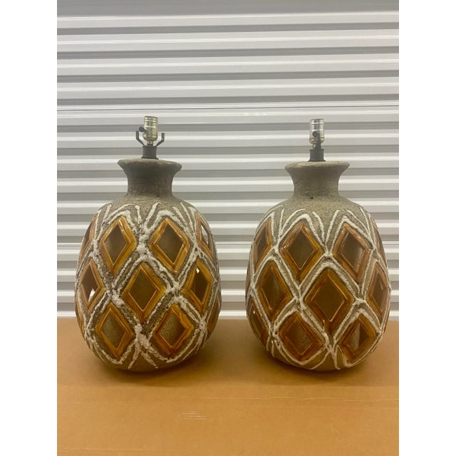 70s Large Brutalist Ceramic Table Lamps a Pair For Sale - Image 13 of 13