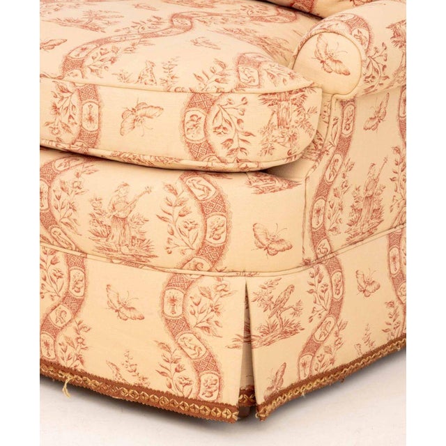 Toile De Jouy Upholstered Club Chair and Ottoman For Sale - Image 9 of 13