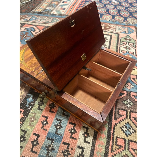Chestnut Rare 19th-Century Antique American Mahogany Inlaid Compartment Box For Sale - Image 8 of 10