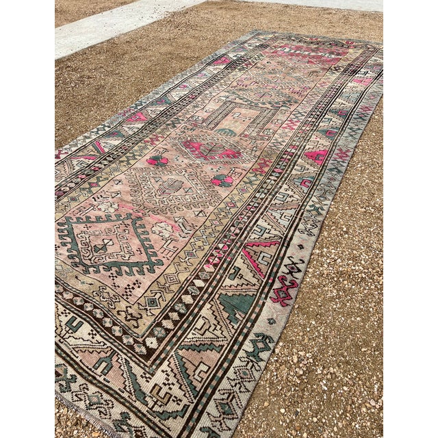 1920s Karabagh Armenian Handwoven Runner Rug, Tribal Geometric Design With Soft Pastel & Pink Accents For Sale - Image 4 of 9