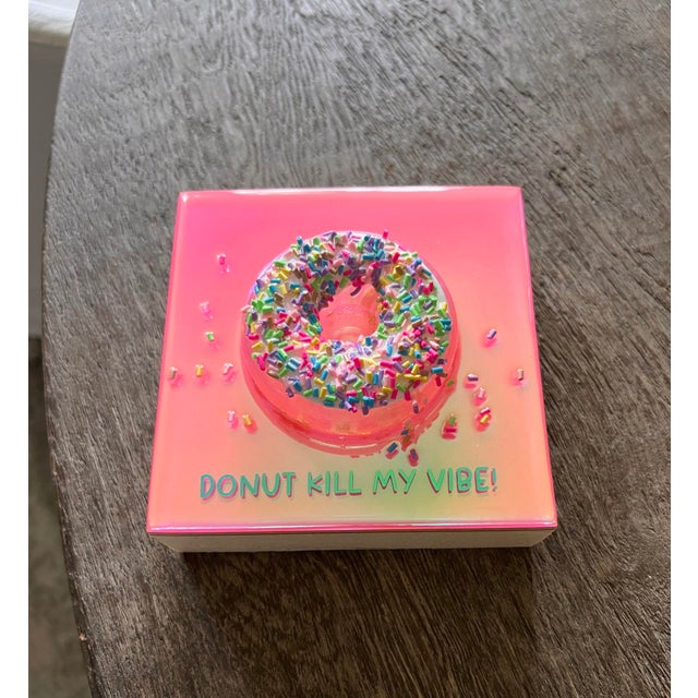 Early 21st Century Donut Kill My Vibe #10 by Ana Hefco | Mixed Media on Wood Colorful donut with sprinkles For Sale - Image 5 of 5