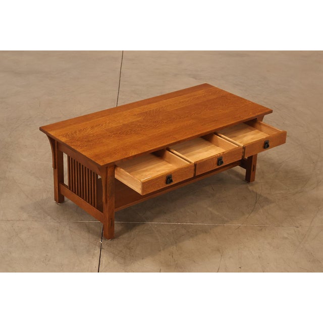 Mission Stickley Mission Collection Oak Coffee Table With Drawers For Sale - Image 3 of 18
