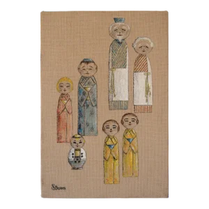 VIntage Signed Japanese Kokeshi Doll Generational Family Painting